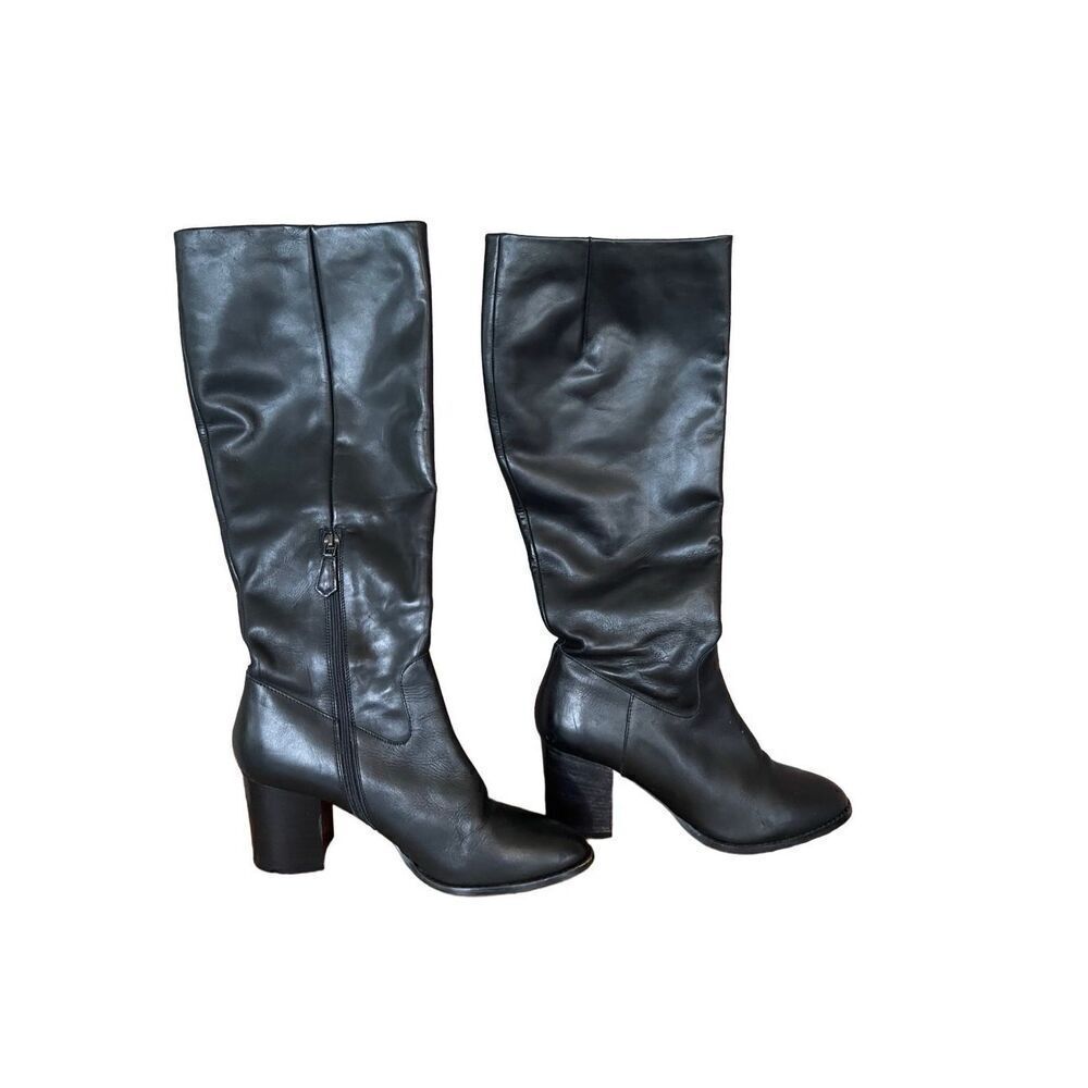 L.K. Bennett Women's Black Almond Toe Knee High Block Heel Boots Size 39